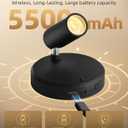 EZVALO Spotlights Indoor with Remote, 5500mAh Rechargeable Picture Lights, Wireless Uplights with Timer & Dimmable, 3-CCT, Accent Lighting for Plant, Art, Painting, Gallery, Wall Decor (2-Pack Black)