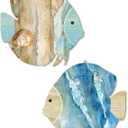 Putuo Decor Wood Fish Wall Decor 2pcs Rustic Beach House Wall Decor Coastal Lake Themed Home Decor Wood Hanging Nautical Decor For Bathroom, Lake House, Beach House Decor (Sand and sea)