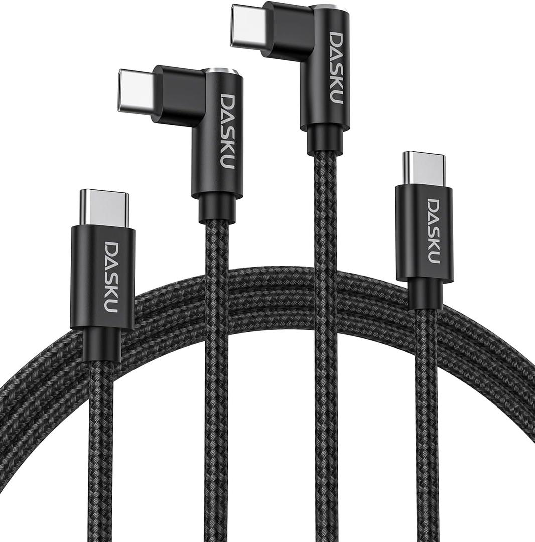 USB C to USB C Cable 2 Pack 90 Degree 60W, Right Angle Type C Fast Charging Cord, 10FT Braided Long Charger Cable for iPhone17/16/15, iPad, Samsung Galaxy, Google Pixel,