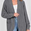 KIRUNDO Cardigan Sweaters for Women 2024 Fall Open Front Long Sleeve Loose Lightweight Knit Sweater Coat with Pockets (Gray, L)