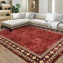 CAROMIO Area Rug 5x7 Machine Washable Modern Bordered Stain Resistant Non-Slip Accent Minimalist Border Table Farmhouse Floor Cover, Maroon