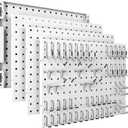 Spampur Peg Board, 4 Pack Metal Pegboard Panels with 50 Hooks, White Pegboards Wall Organizer, Heavy Duty Peg Board for Walls Home, Garage Tool Storage, Office Organization, Craft Room, Kitchen