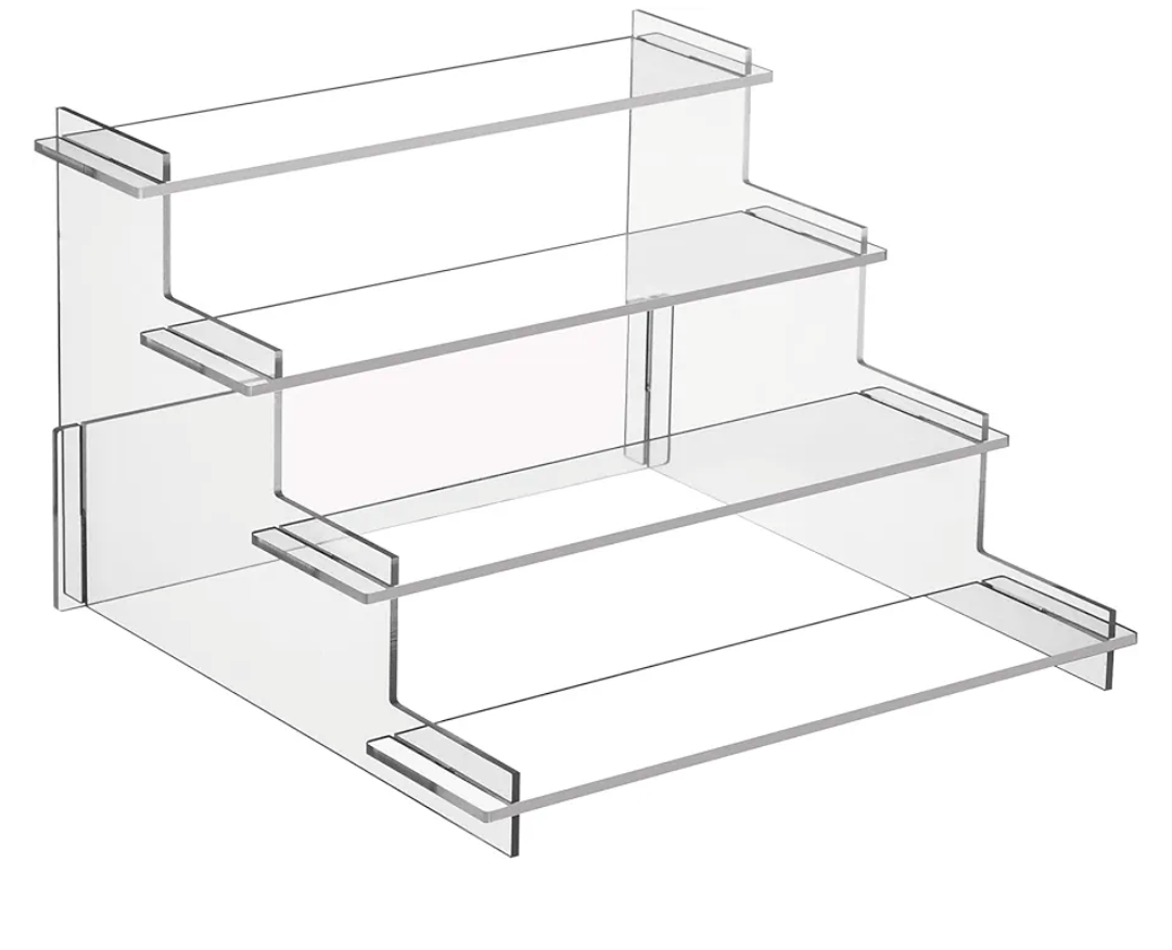 4 Tier Acrylic Display Risers, Perfume Organizer Stand, Cupcake Stand Holder, Clear Shelf Risers for Display Stands for Funko POP Figure, Dessert Shelves for Party, Decoration