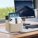 PU Leather Remote Control Holder, 360 Degree Rotating Desk Organizer Storage Table Remote Caddy, Spinning Bedside Organizer Nightstand Organizer for Desktop Office Home (Beige)