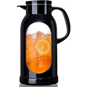 Delove 68 oz/2 Liter Glass Pitcher with Shatterproof Shell - Heat Resistant Glass Liner - Stainless Steel Lid - Carafe & Jug for Iced Tea,Hot/Cold Water,Homemade Juice Beverages (Black)