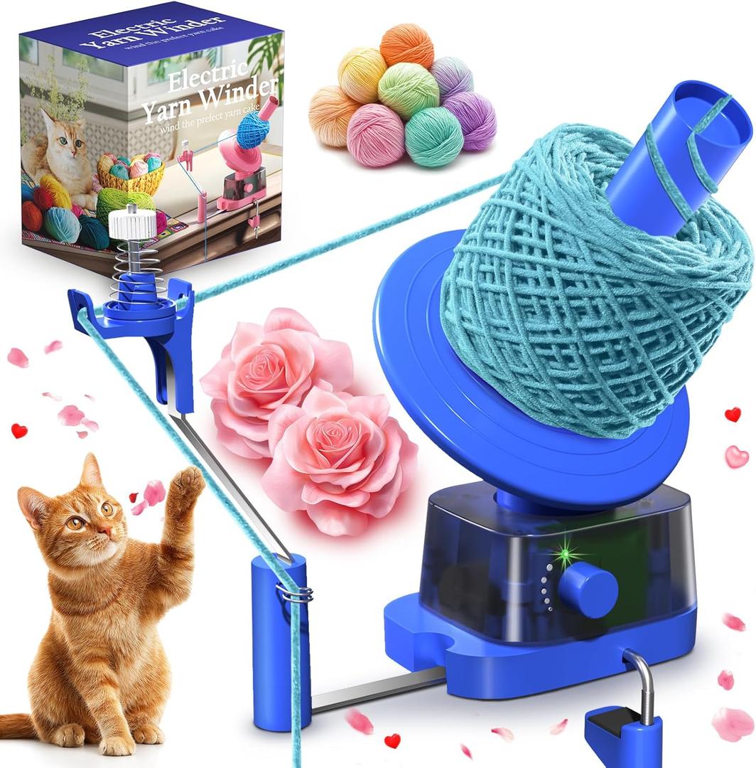 Yarn Winder | Electric Yarn Ball Winder, 13oz Dual Strong Tension Knit Spinner for Crocheting, Automatic Crochet Wheel for Knitting Mothers Day Birthday Gift, Swift Weaving Ball Yarning Cake Roller (Blue)