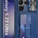 Vihibii for Samsung Galaxy S23 Ultra Case with Card Holder (4 Cards) & Sliding Camera Cover & Kickstand, Shockproof Rugged Hard Back & TPU Edge Wallet Case for Galaxy S23 Ultra 5G 6.8" 2023, Blue