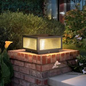 Solar Outdoor Post Cap Light, Stainless Steel IP65 Waterproof Pillar Light 7.9" Square Post Lamps Dimmable LED Modern Landscape Column Lamp for Patio Posts Flat Surface Garden Decoration