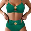 Pink Queen Two Piece Swimsuit for Women Swimwear Sexy Cutout Shell Decorated Bikini Set Spaghetti Straps High Waist Bathing Suit Vacation Emerald Green XL