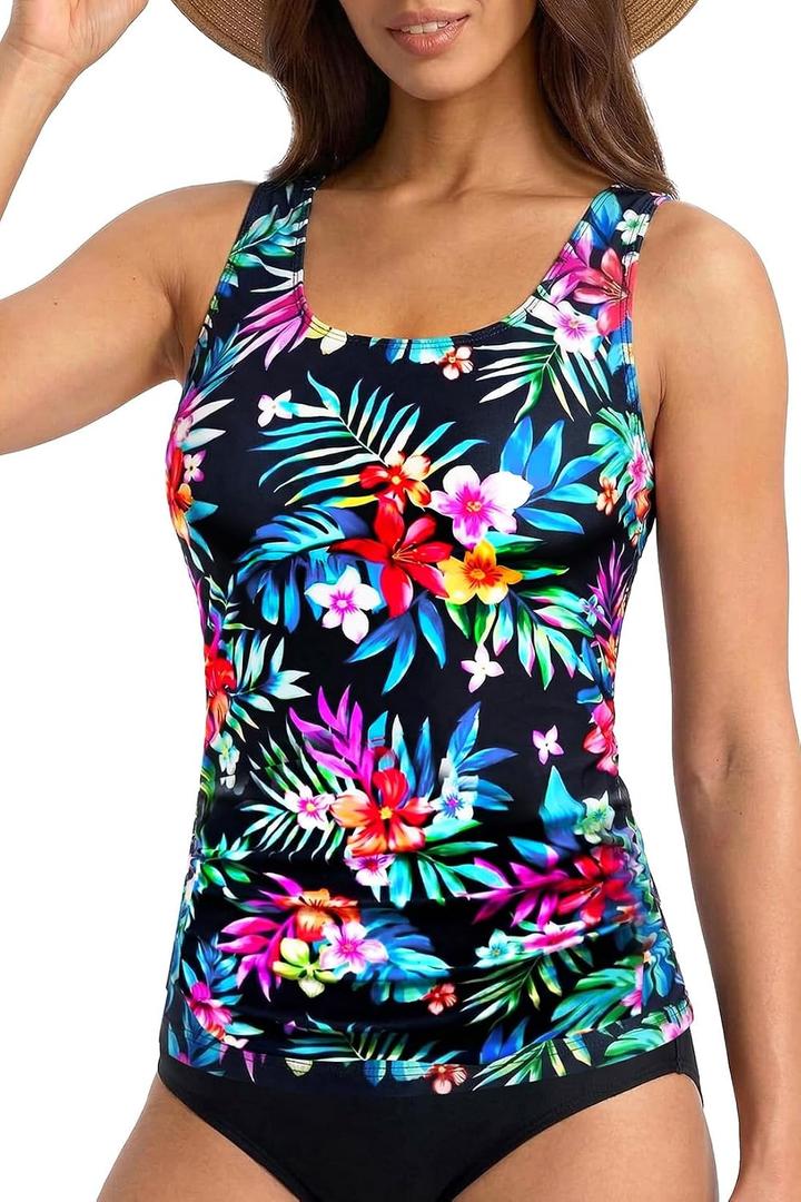 Tankini Tops for Women - Tummy Control Swimsuit Top Only 2026 Modest Bathing Suit Tank Top No Bottom Colorful Floral X-Large