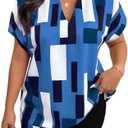 SOLY HUX Women's Plus Size Color Block Shirt Blouse Short Sleeve Notched V Neck Summer Tops 3XL