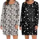 Ekouaer 2 Pack Long Sleeve Sleep Shirts for Women Soft Night Shirts Pullover Nightgowns Comfy Night Gowns Dress S-3XL (Medium, Polar Bear&planet)