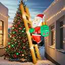 8FT Hanging Christmas Inflatable Santa 8FT Santa Claus Climbing Ladder Inflatables Christmas Outdoor Decoration Xmas Santa Blow Up Decor with Built-in 9 LEDs for Yard Garden Lawn (with Storage Bag)