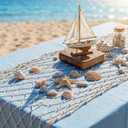 SATINIOR 3 Pcs Fish Net Party Decorations Fishing Net Table Runner 12*118'' Decorative Nautical Cotton Fishnet for Pirate Mermaid Hawaiian Luau Ocean Beach Under the Sea Themed Party Decor (Natural)