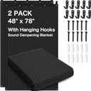 2-Pack Sound Dampening Moving Blankets, 48 x 78 in, 5 Hooks Included | Sound Absorption,Easy Installation,Durable Design,Large Coverage,Multi-Purpose Use