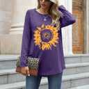Locryz Women Tunic Tops for LeggingsGraphic Print Shirt Casual Long Sleeve Tunics Blouse (Purple, M)