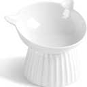 Ceramic Raised Cat BowlTilted Raised Cat Bowl Anti Vomit Cat Bowls for Indoor Cats Whisker Friendly Pet Feeder for Cats Puppies, Microwave and Dishwasher Safe (White)