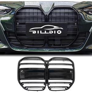 G22 Grille - Front Kidney Grille Double Slats Glossy Black Compatible with BMW 4 Series G22/G23 2021 2022 2023 2024 430i M440i ABS Gloss Black Kidney Grill