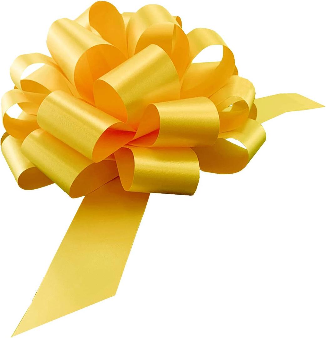 Large Yellow Ribbon Pull Bows - 9" Wide, Set of 6, Spring, Summer, Support Our Troops Ribbon, Gift Bows, Presents, Gift Basket, Fall, Thanksgiving, Christmas, Mardi Gras, Easter