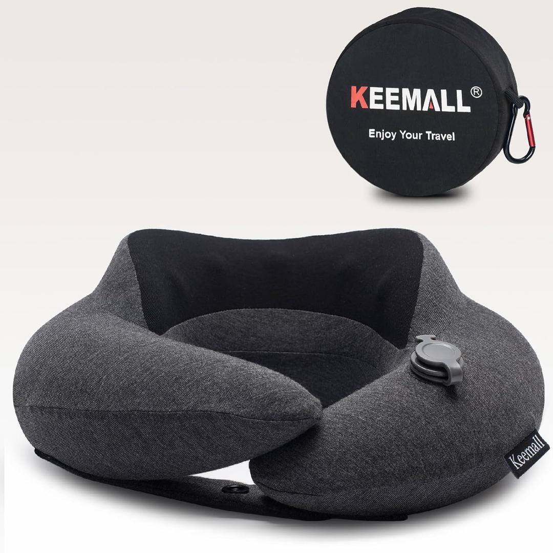 Inflatable Neck Pillow, Premium Travel Neck Pillow for Airplane Headrest Sleep - 3rd Generation, Double Comfort Plane Pillow for Long Flight (Medium, Senior Grey)