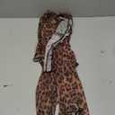 Women's Sheer Mesh Leopard Print Crop Top T Shirt Sexy Lace Deep V Neck Blouse Long Flare Sleeve Slim Tee Shirt (Large)