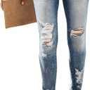KUNMI Women's Ripped Skinny Jeans Distressed Stretchy Denim Pants (8, M001-blue)