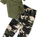 Sislerew Toddler Girl Clothes 6T Irregular Ruched Drawstring Short Sleeve Top and Girls Camouflage Pants 2Pcs Summer Girls Clothes Size 7 Green
