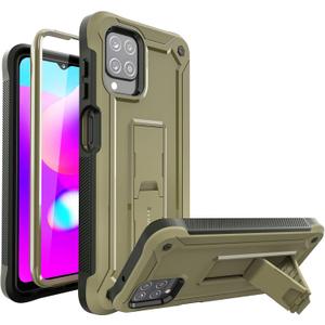 URBANITE Case for Samsung Galaxy A12 with Built-in Screen Protector, Dual Layer Shockproof Protective Phone Case, Military Grade Heavy Duty Cover Case with Kickstand (Army Green)
