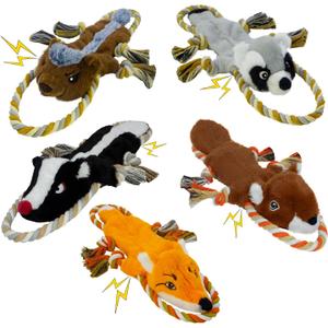Dog Squeaky Toys, No Stuffing 5-Pack Dog Toys, Crinkle Plush Dog Toys to Keep Them Busy, Rope Dog Toys for Tug of War, Animal Shapes Dog Toys Bundle for Large, Medium and Small Dogs
