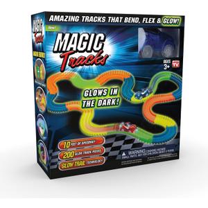 Ontel Magic Tracks 10 Foot Glow In The Dark Bendable Flexible Racetrack with LED Light-Up Race Car, Educational Playset Birthday Gift for Ages 3+