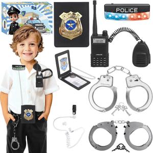 IVENRXIU Police Toys, Police Pretend Play Toys for Kids Boys and Girls, Role Play Set with Police Accessories, Handcuffs, Warning Light, Police Badge, Birthday Halloween Christmas Gifts