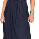 KOH KOH Womens Long Semi-Formal Short Sleeve V-Neck Floor Length Maxi Dress Gown (Large, Dark Navy Blue)