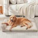 WINDRACING Orthopedic Dog Beds for Large Dogs, Waterproof Egg Foam Dog Sofa Bed with L Bolster Sides, Washable XLarge Pet Bed with Removable Cover & Non-Slip Bottom, 40 x 28 inch, Beige