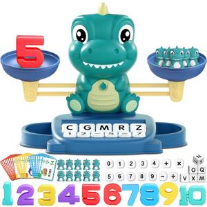 Dinosaur Math Balance Toy for Boys and Girls - Montessori Matching Letter Toy for Kids 3 Year Olds, Educational Kindergarten Preschool Early Learning, Birthday Gift for 4 5 6 7 Years Old (Advanced Green)