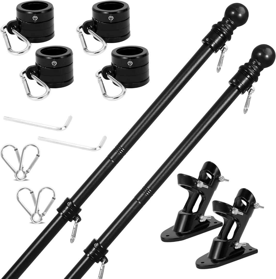 Yeesun American Flag Pole Kit (2 Packs) for Outside House with Bracket - Residential & Commercial Use, 3x5Wall Mount Flags, for House Porches(without,Black)