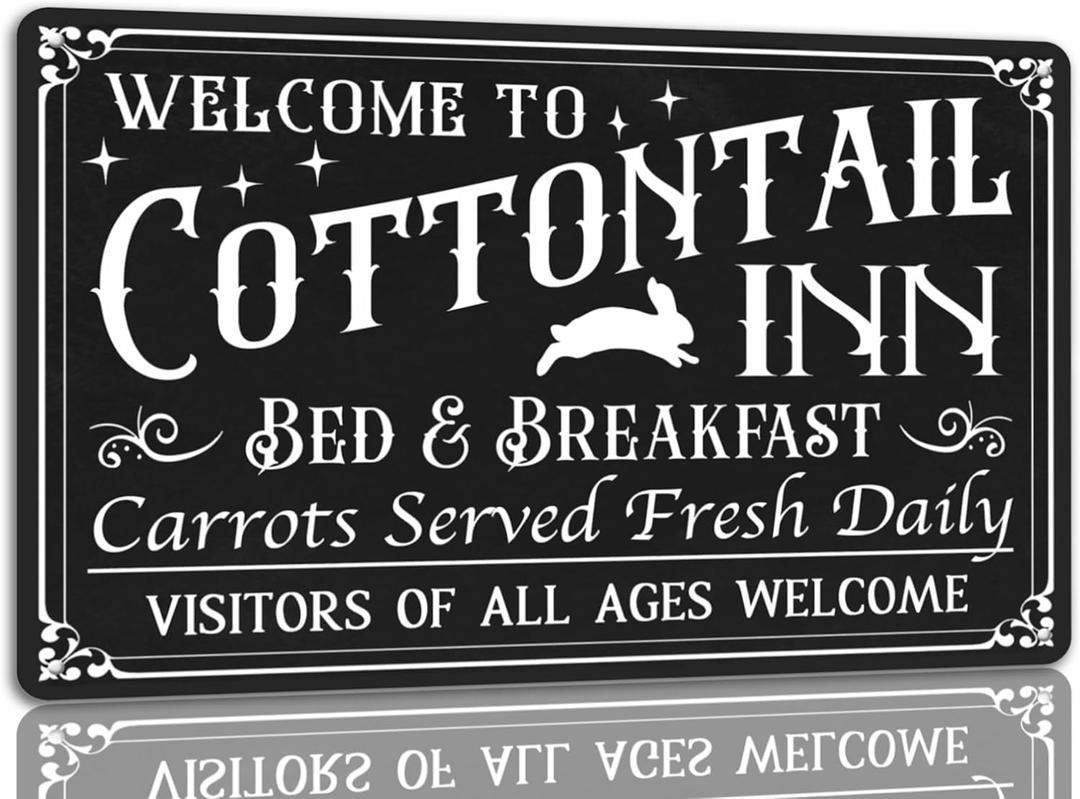 Welcome To Cottontail Inn Bed And Breakfast Tin Sign Easter Vintage Metal Signs Funny Rabbit Decor Signs Spring Egg Bouquet Chick Wall Art Decor For Home Farm Farmhouse Easter Party 5.5x8 Inch (P2)