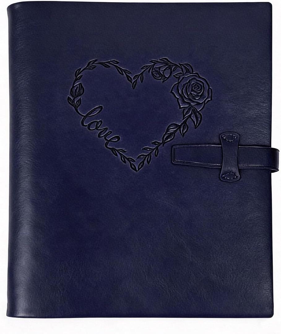 Photo Album 4x6 120 Pictures,Blue PU Leather Photo Albums with Writing Space with 30 Writing Paper, Wedding Baby Family Travel Kids Personalized Picture Album Scrapbook Album(Heart)