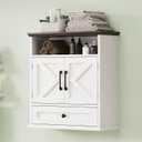 Bathroom Wall Cabinet, Wall Mounted Medicine Cabinet with Drawer, Barn Doors & Adjustable Shelf, 24.4"H x 23.6"W x 9"D White Over Toilet Farmhouse Storage Cabinet for Kitchen, Laundry Room, Entryway