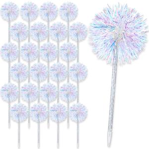 24 Pcs Foil Firework Pens Pom Pom Ballpoint Pens Bulk Happy Birthday Party Favor Supply Glitter Sparkly Tinsel Princess Pen Goodie Bag Stuffer Wedding Party Decorations Gift(Silver)