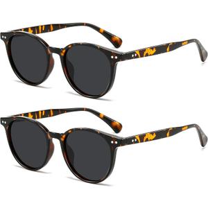 Ultra Lightweight Small Round Polarized Sunglasses for Women UV400 Protection (2 Pack: Amber Tortoise/Grey)