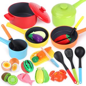 GILOBABY Kids Play Kitchen Accessories - Complete Cooking Toy Set with Pots, Pans & Utensils for Toddlers 1-3, Learning Educational Pretend Play Gift for Girls (Red)