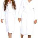 BIOLINEN 100% Cotton Terry Shawl Collar Bathrobe with Slippers (One Size, White)