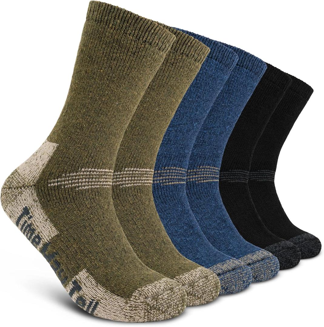 Time May Tell Mens Merino Wool Hiking Cushioning Socks For Outdoor Wool-Socks-For-Mens 3 Pack (Blackgreenblue(3 Pairs))