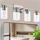 4 Light Bathroom Vanity Light Fixtures, Brush Nickel Modern Wall Lights with Clear Glass Shade, Vintage Wall Sconce Lighting for Living Room, Mirror, Bedroom, Hallway (Nickel, 4-Lights)