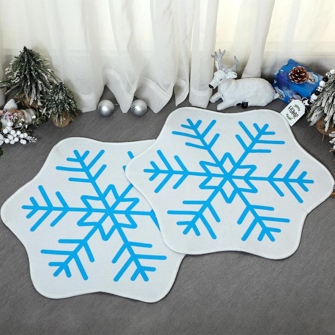 Tinideya 2 Pcs Winter Snowflake Bathroom Rugs, 23.62 Inch Snowflake Bath Rugs Winter Soft Absorbent Bath Mat Imitation Cashmere Bathtub Carpet with Non Slip Backing for Tub Shower Decor