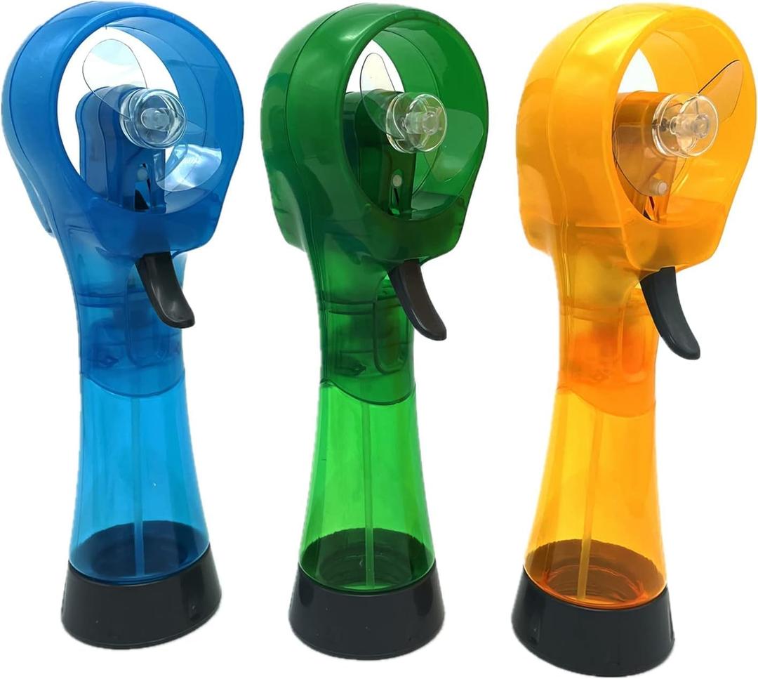 Water Misting Fans Portable Personal Handheld Spray Fan Cooling Outdoor Cooler, Pack of 3 (Blue/Green/Yellow)