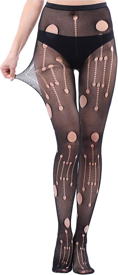 Tights for Women High Waist Fishnet Stockings Lace Leggings Floral Lace Pantyhose (Black)