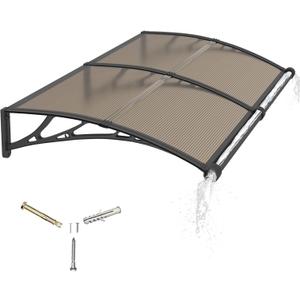 Window Awning for Door Entrance,24x48in Polycarbonate Cover Front Door Outdoor Patio Awning Canopy, UV, Rain & Snow Protection for Porch, Patio, Balconies(Brown) 60x120cm