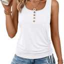 AUTOMET Tank Tops for Women Summer Sleeveless Loose Fit U Neck T Shirts Button Drawstring Basic Tee, Size M