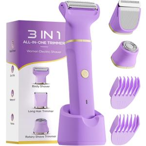 Electric Bikini Trimmer for Women - Tiovara Cordless Electric Razors,Wet Dry Shaver Groomer with USB Charge Dock for Bikini Underarm Leg Arm Body Face Silk Skin